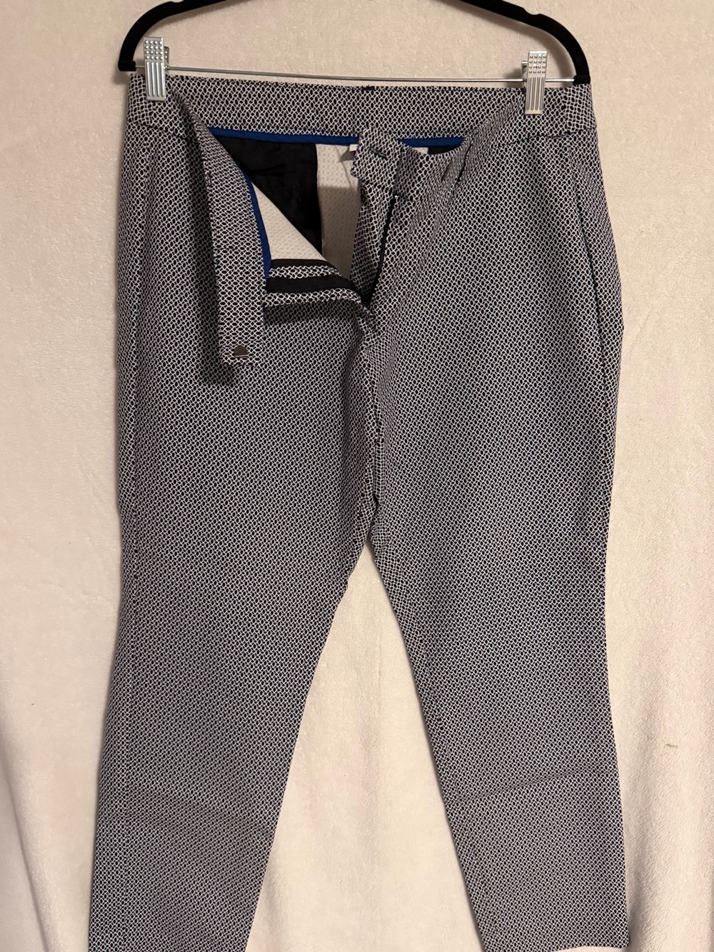 Kenar Navy and White Micro-Print Cropped Pants